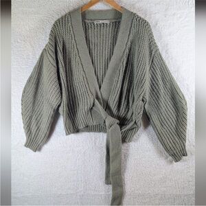 Zara Knit Cardigan With Tie Zara Belted Cardigan Knit Wrap Sage Green Small